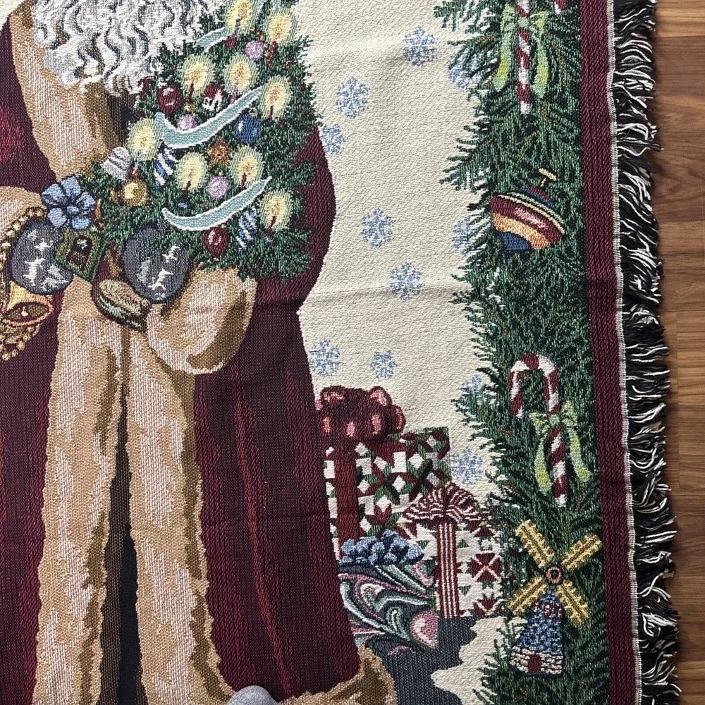 Goodwin Weaver Old World Christmas Santa Tapestry Fringe Throw Blanket 64x44 USA